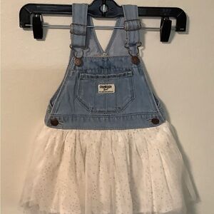 Osh kosh Bgosh little toddler girls 2T blue denim ivory tulle tutu jumper dress